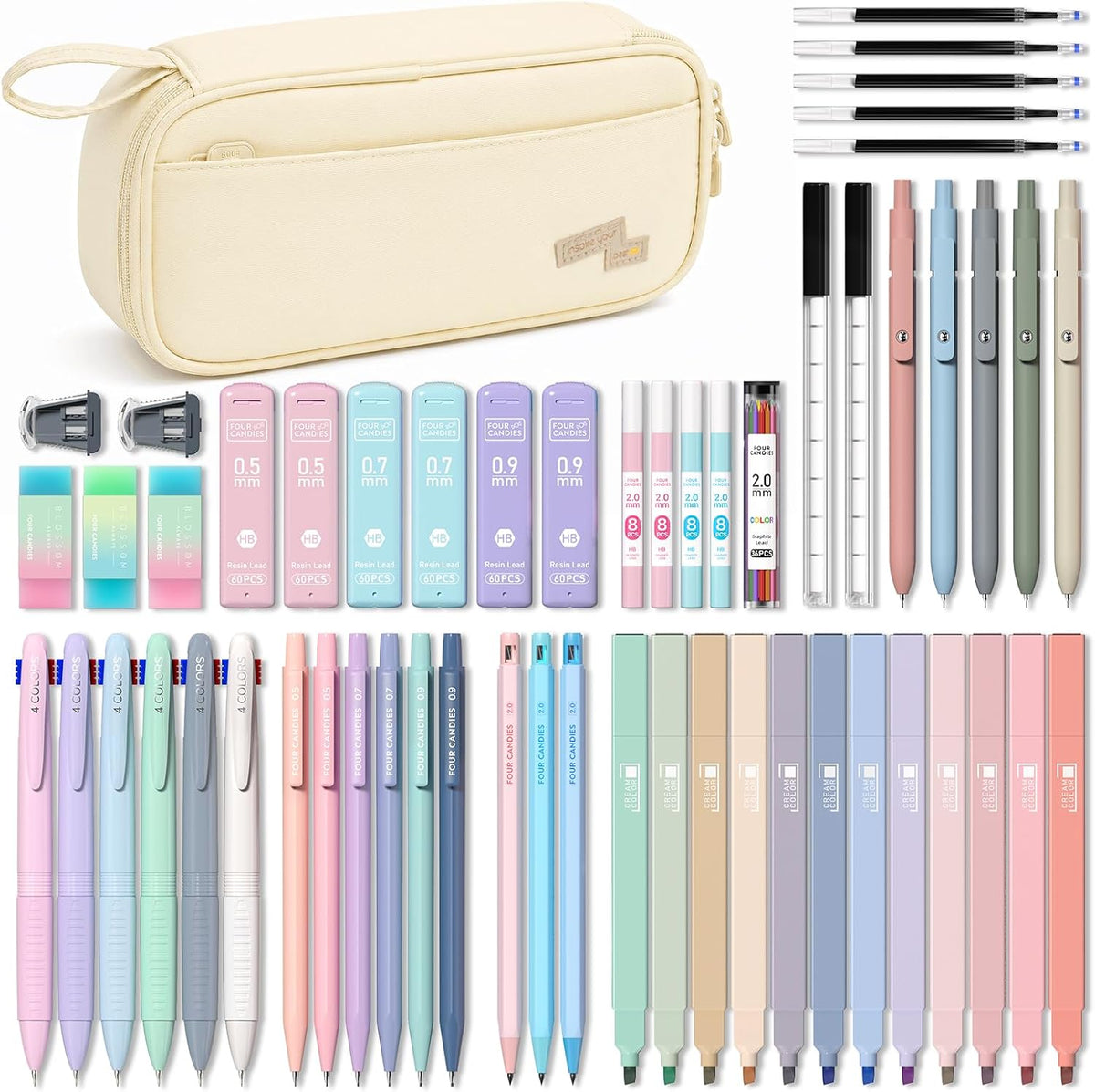 Four Candies 56PCS School Supplies with Pencil Case, Stationery Set, Purple