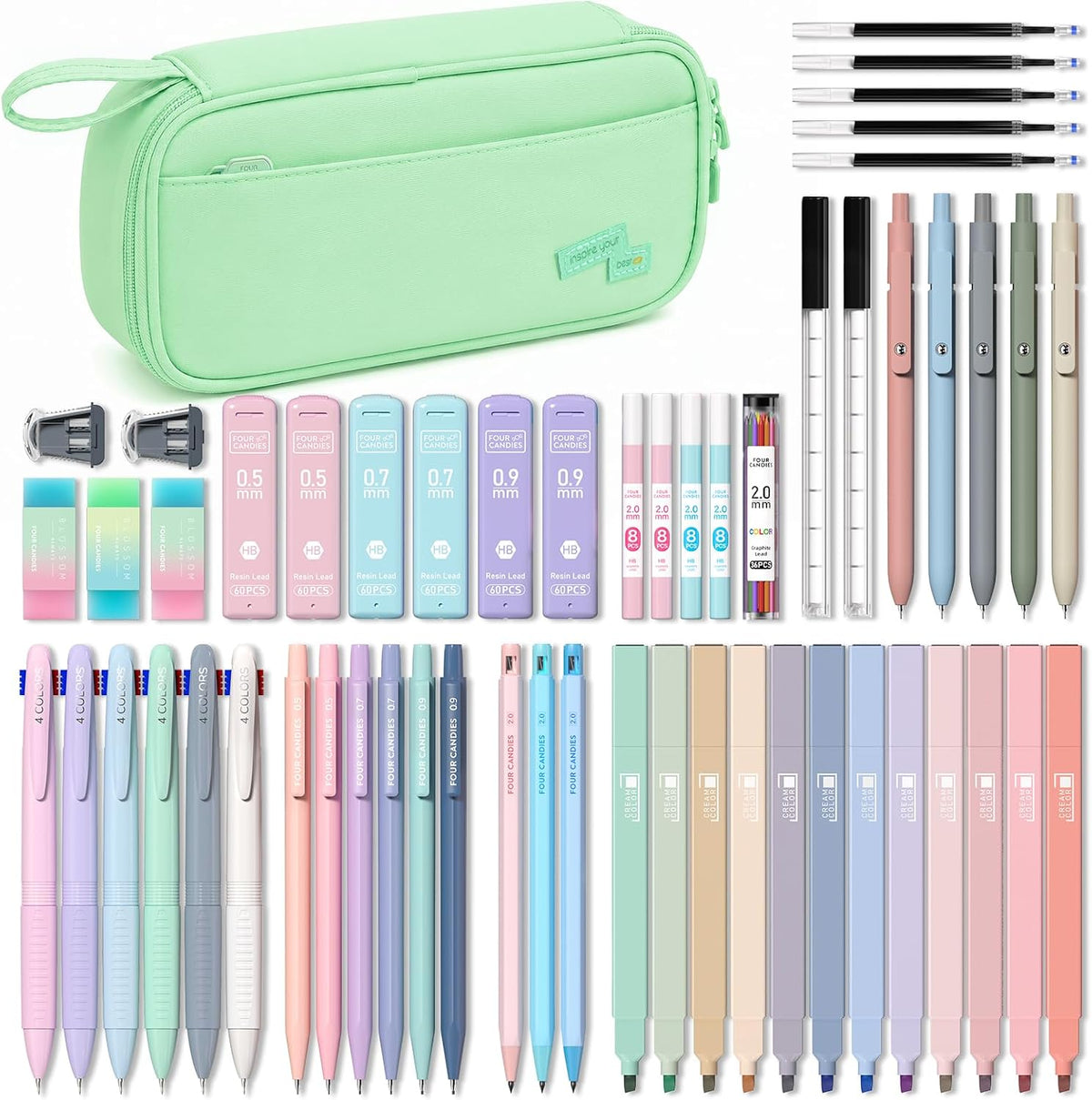 Four Candies 56PCS School Supplies with Pencil Case, Stationery Set, Purple
