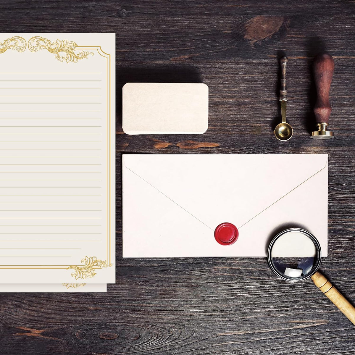 XXINMOH 90 Piece Stationery Set - 60 Vintage-Style Paper Sheets + 30 Envelopes, Gold Border Letter Writing Paper for Love Letters & Party Invitations