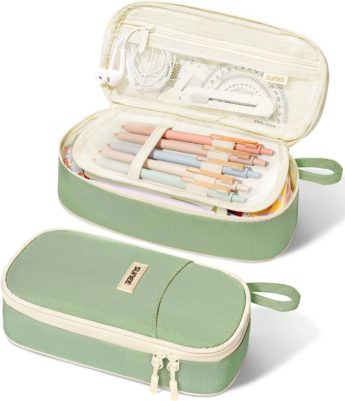 SUNEE Cute Pencil Case, Aesthetic Pen Pouch, Colored Large Pencil Bag with Zipper, Kawaii Stationery Storage and Organizer, School Supplies for Teen and Adult Girls, Blue