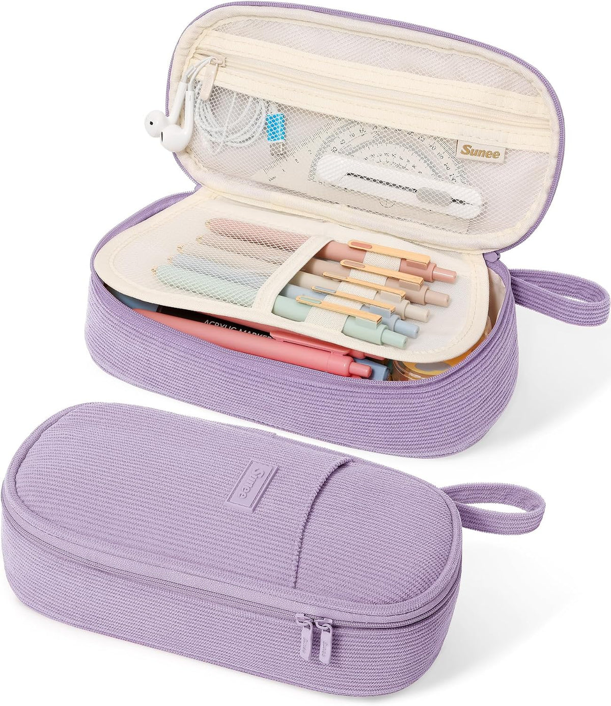SUNEE Cute Pencil Case, Aesthetic Pen Pouch, Colored Large Pencil Bag with Zipper, Kawaii Stationery Storage and Organizer, School Supplies for Teen and Adult Girls, Blue