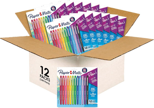 Paper Mate Flair Felt Tip Pens, Medium Point, Assorted Colors, 24 Count - Home, Office, Back to School, Teacher Supplies