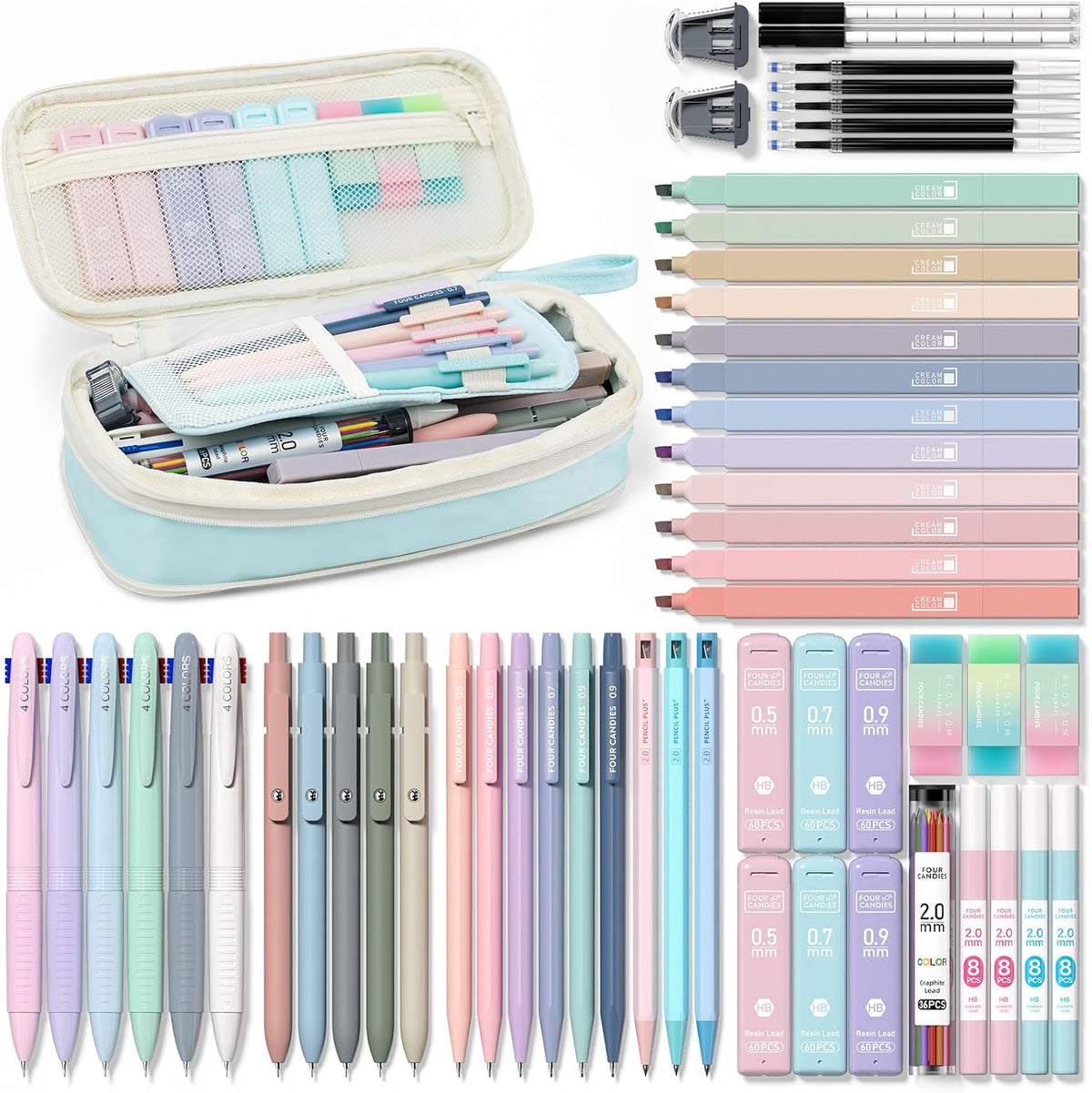 Four Candies 56PCS School Supplies with Pencil Case, Stationery Set, Purple